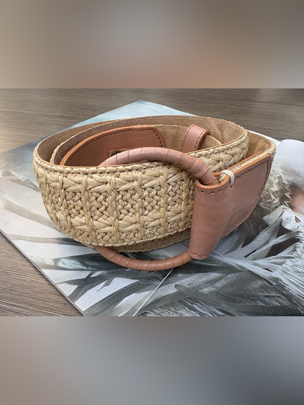 Talbots Leather & Raffia Natural Neutral Belt Size L